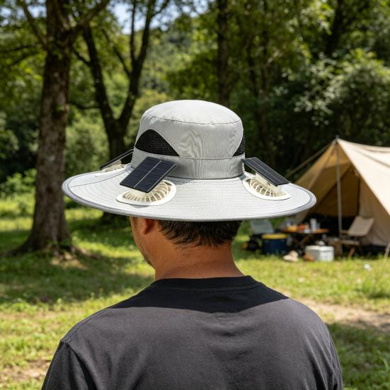 Solar Fan Bucket Hat Adjustable Wide Brim Sun Hat with Built-in Solar Panel Cooling Fan Hiking Fishing UV Protection Hat