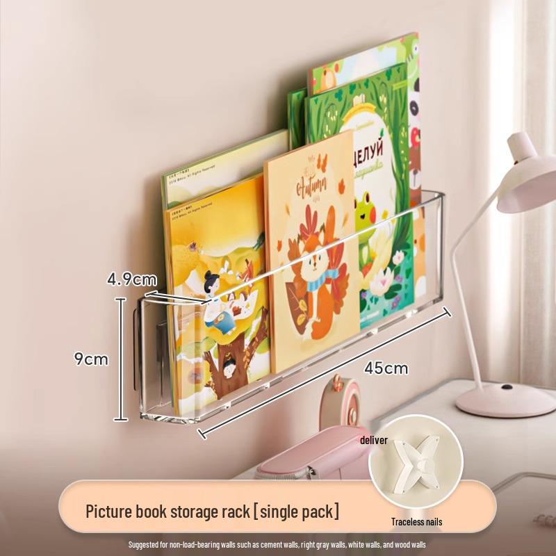 Punch-Free Wall-Mounted Acrylic Bookshelf for Children's Picture Books