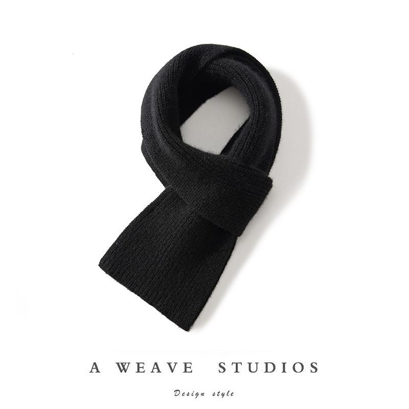 Unisex Ribbed Knit Cashmere Scarf: 100% Pure, Autumn/Winter Style, Warm & Fashionable, Solid Color. One Size чёрный