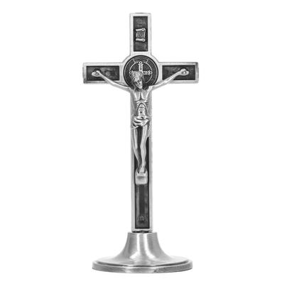 Catholic Cross Hand Made Zinc Alloy Metal Vertical Catholic Crucifix Wall Cross with Removable Base