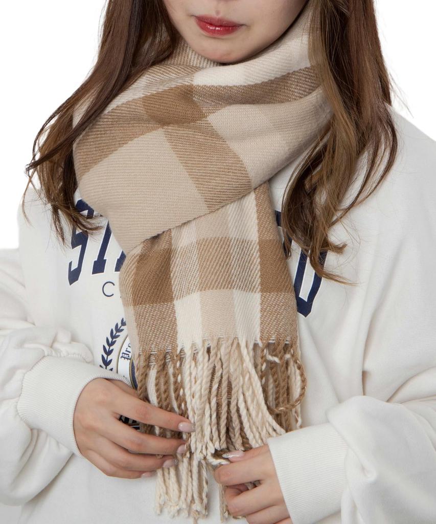 WEGO Unisex Large Checked Solid Perfect for Junior High and Perfect Gift for and and Size F Beige Scarf/Stole, Color, School, High, School, Adults,