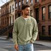 Herren Langarm T-Shirt mit Knopfleiste und Tasche für Freizeit und Sport