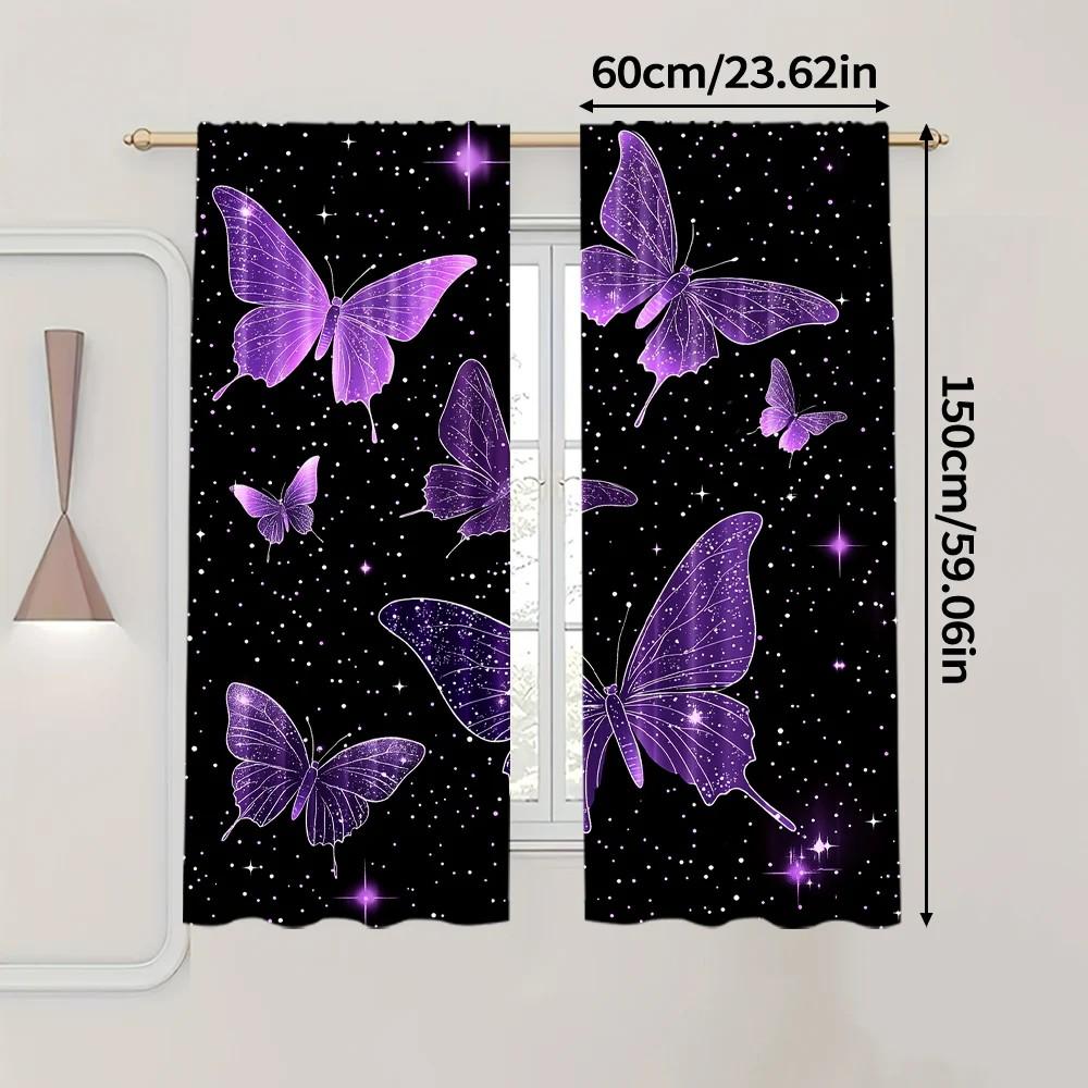 Set Of 2 Glittering Butterfly Curtain Design Home Decor Living Room Bedroom Window Curtains Darkening Made Polyester Treatment