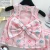 Girls' 2025 Summer Fashion Bow & Backless Top with Shorts Set