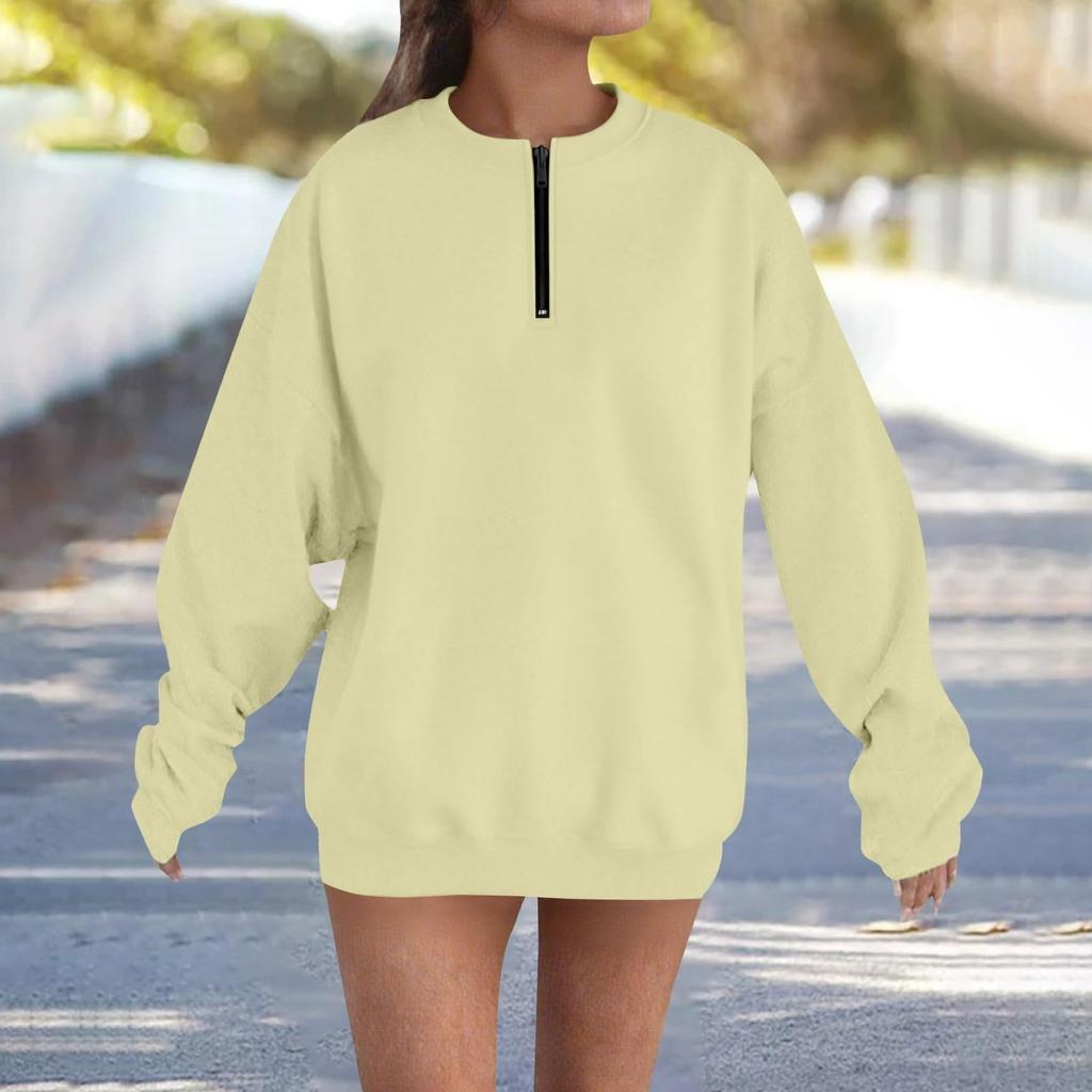 Women's Fashionable, Casual, Comfortable, Round Neck, Zipper, Long Sleeve, Warm Sweatshirt