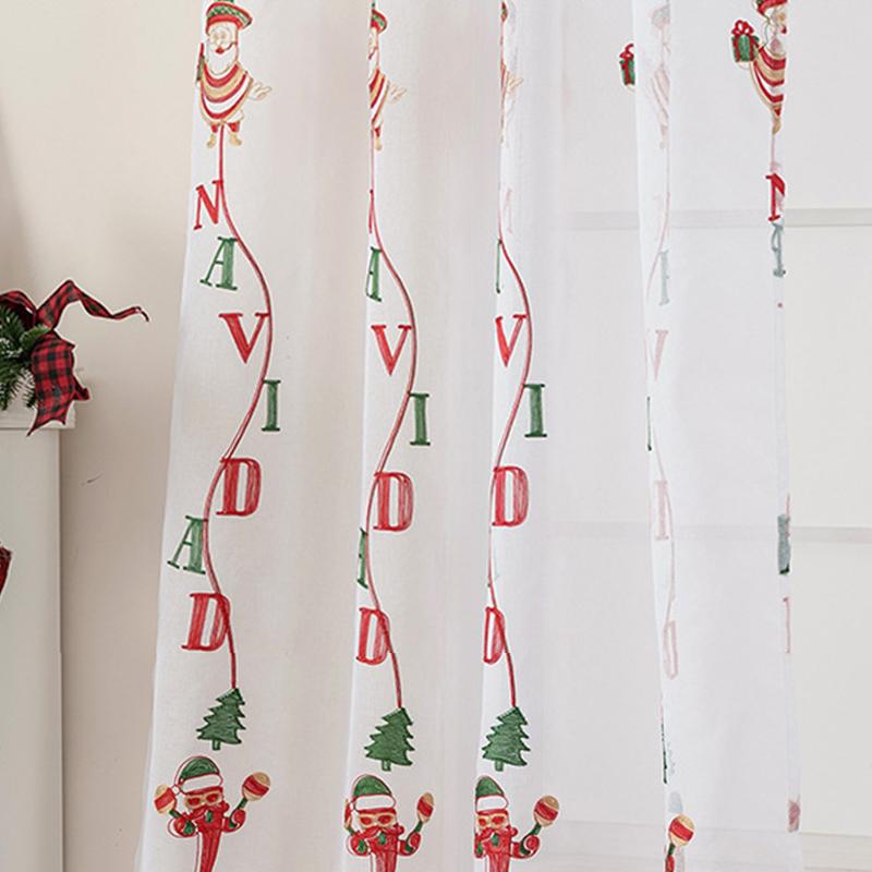 Christmas Santa Claus Embroidered Curtain American Style Festive Atmosphere Decor Sheer Pole Curtain for Living Room Bedroom