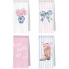 Chinoiserie Western Kitchen Towels Set - Preppy Coquette Cowgirl Waffle Decorative Dish Towels, Coquette Bow Cowgirl Boots Hand Towel, Pink Hydrangea