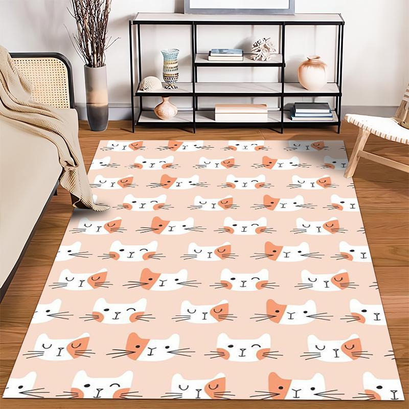 Cute Cartoon Cat Faces Pattern Carpet1Orange and White Design1Soft Pastel Style Suitable for Use As an Anti-slip1 For1room and Bedroom Sofas
