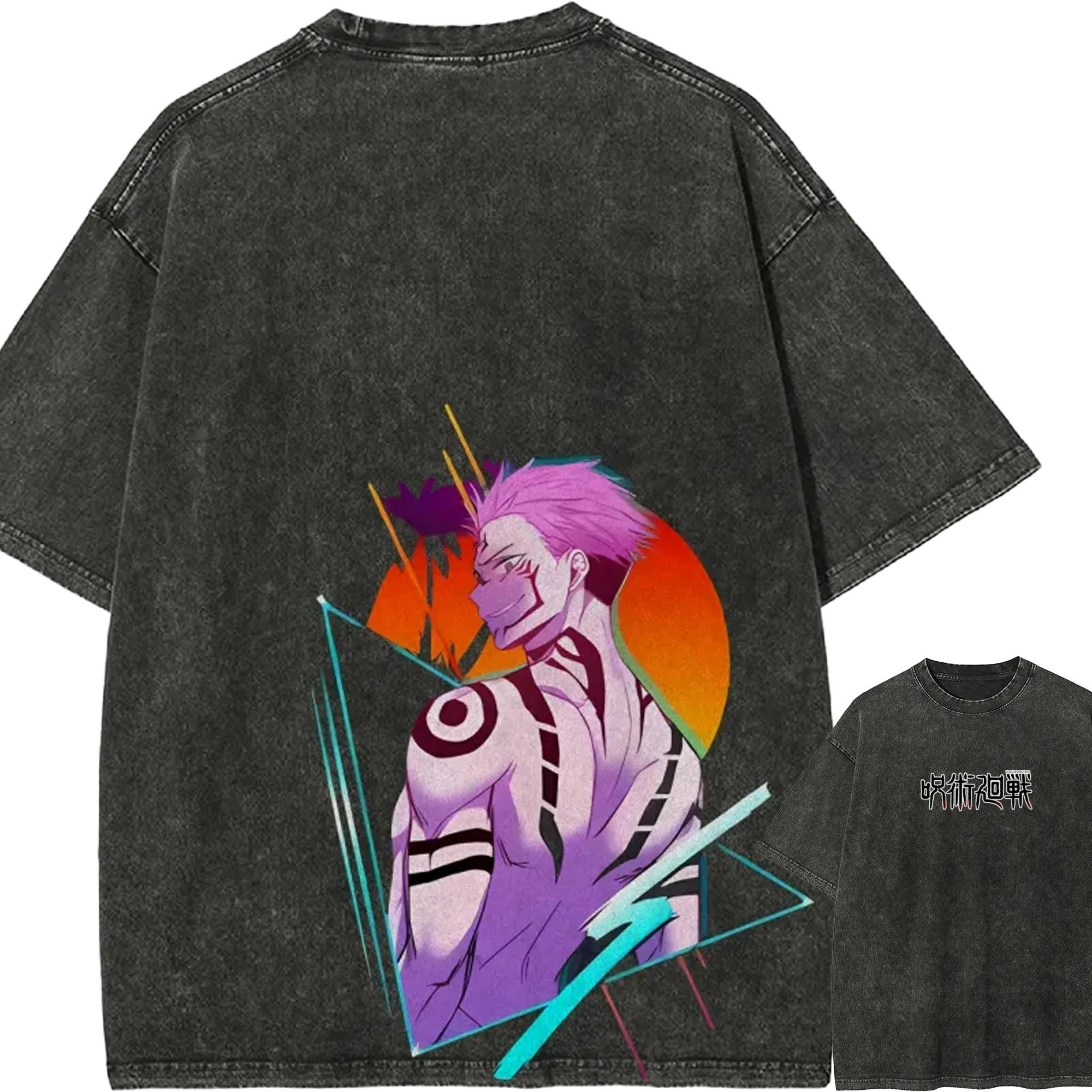 Sukuna Retro Sunset Tshirt Jujutsu Kaisen Tee Vintage Washed Oversized Anime Harajuku Men Streetwear Graphic Vaporwave Clothes M