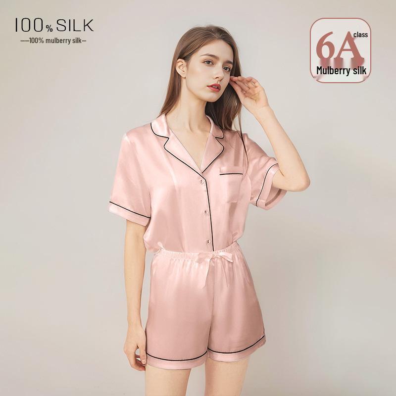 Women's Summer Silk Pajama Set: 100% Mulberry Silk Short Sleeve Luxury Home Wear