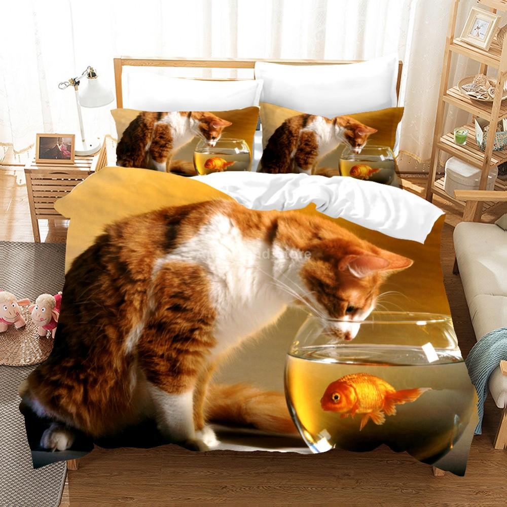 Comforter Single/Queen/King Size Modern Luxury Cute Cats & Flower - Themed Bedding Set With Ideal For