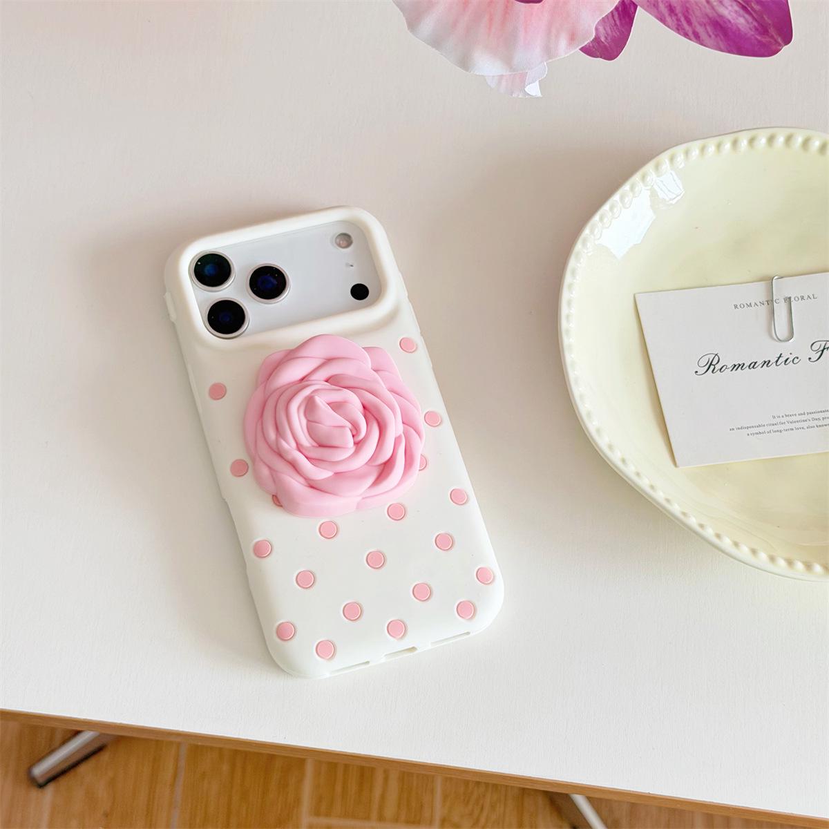 

Polka Dot Rose Flower Stand Drop-Proof Case for iPhone 14/13/12, Apple 17/16/15 PROMAX iPhone 15