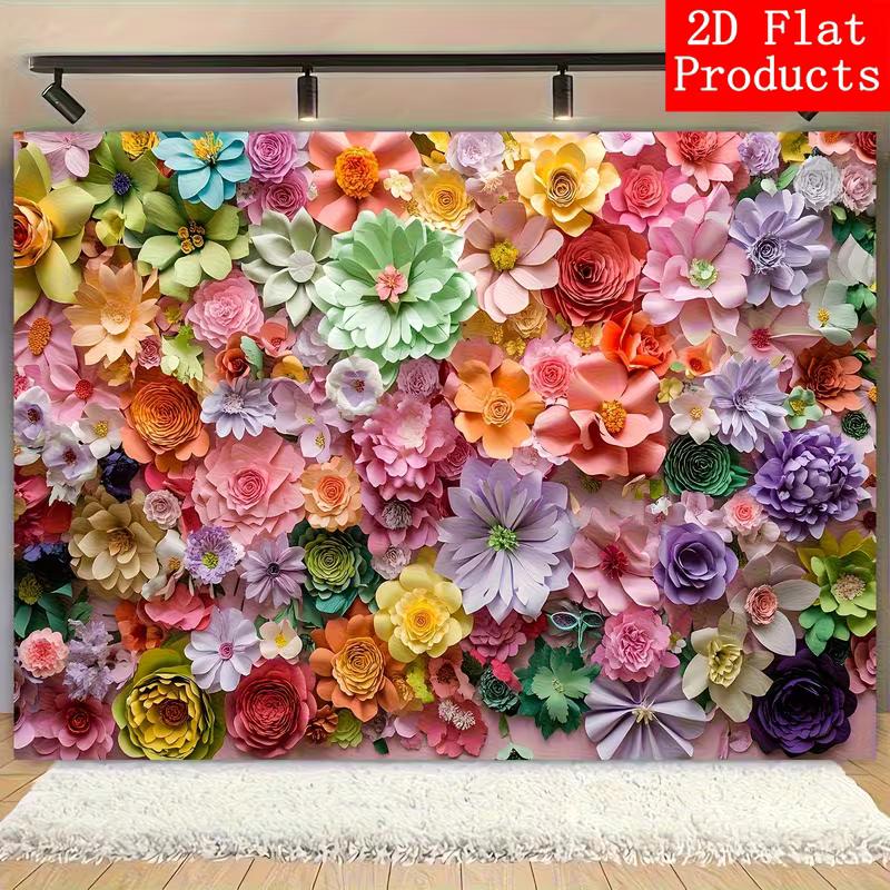 2D Multicolor Flower Wall Backdrop, Handmade Paper Flowers Party Photography Background