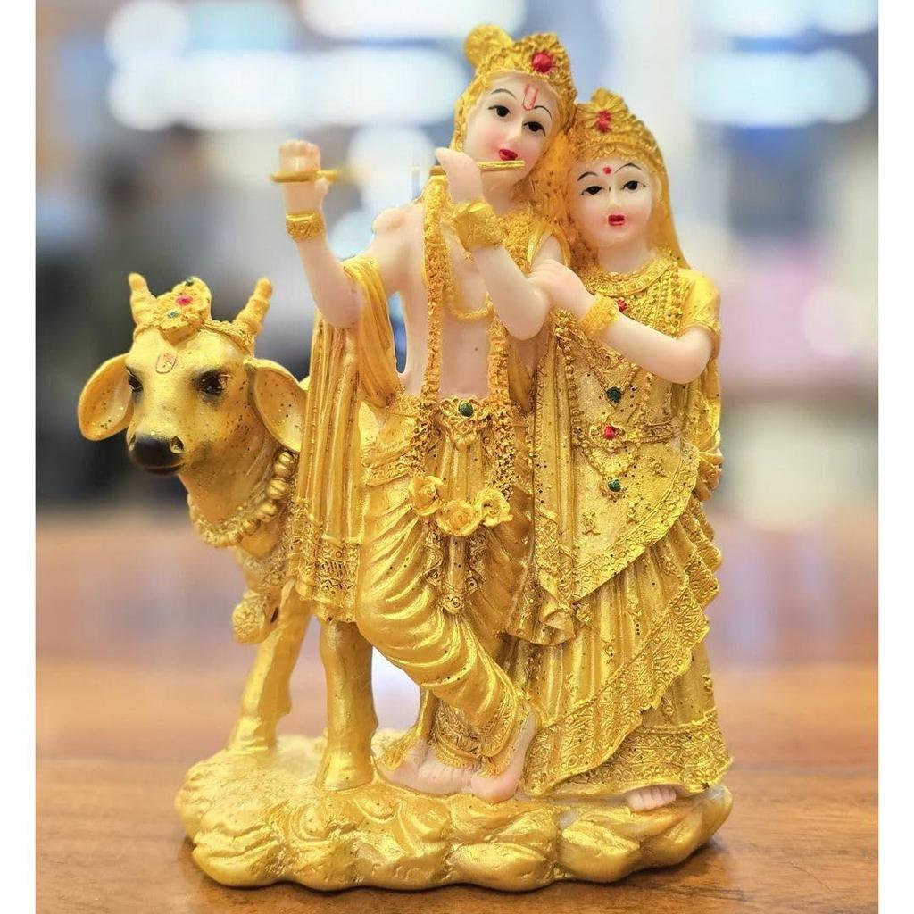 1 st Shree Radha Krishna Idol-Guld Murti Staty Dekor,Kontor,bilinstrumentbräda, Mandir, Bordsdekoration, | Gåva till honom