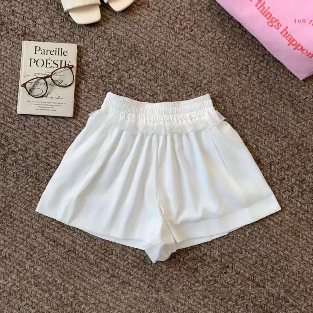 

Korean Style High Waist Lace Trim A-Line Sports Shorts for Women Extra Large білий