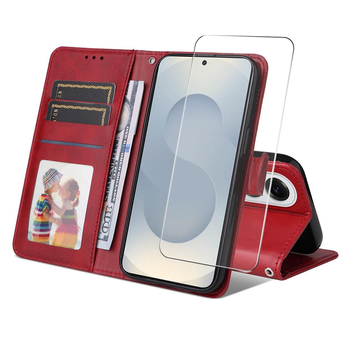 

For Samsung Galaxy S25 Edge PU Leather Wallet Case ENKAY HAT PRINCE Phone Stand Cover with Tempered Glass C