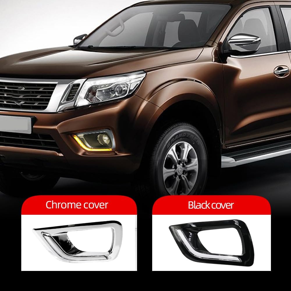 BAKUGO 2Pcs Car LED Daytime Running Light Turn Signal Light DRL Fog Lamp for Nissan Navara NP300 2015 2016 2017 2018 2019,White,