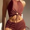 2025 European & American Solid Color Backless Two-Piece Swimsuit (Women's)