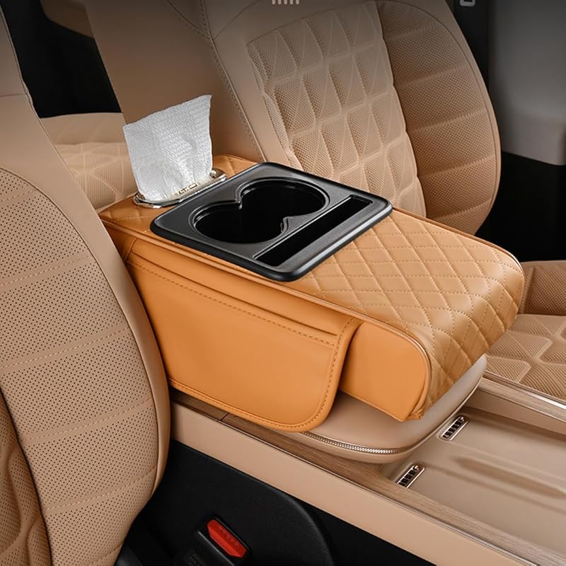 Car Armrest Cushion,5-In-1 Center Console Cover With 2 Storage Bags Cup Holder, Tissue Box Slot, Phone Slot For Sedans, Car Accessories Interior