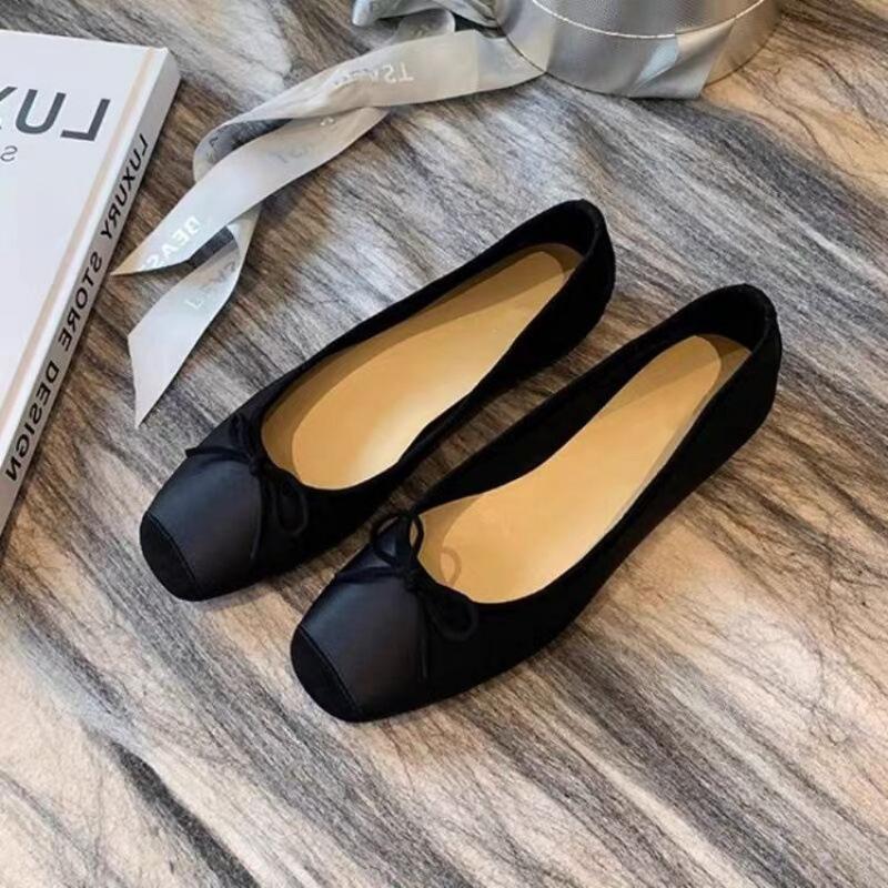 

Весенние новые французские туфли-лодочки на плоской подошве с мягкой подошвой, ретро квадратным носком, простые, удобные, универсальные женские туфли 40 чёрный