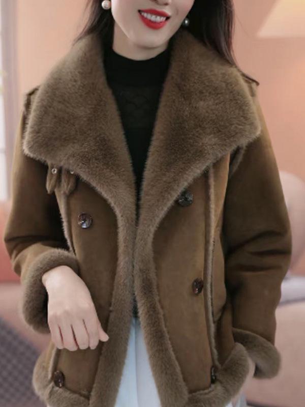Women's 2025 Winter Trendy Maillard Patchwork Shearling Lambswool Coat