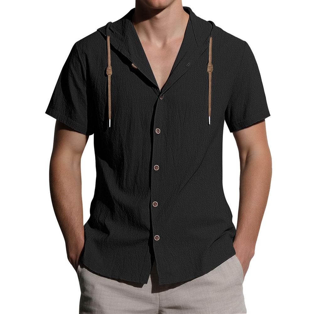 Summer New Men's Shirt Cotton Linen Hooded Tops Hot Sale Fashion Breathable Lightweight Simple Style Male Single Breasted Tees