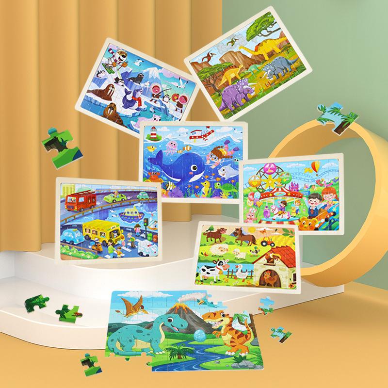 Wooden 60 Pieces Puzzle Children Animal Cartoon Fairy Tale Plane Puzzle Baby Early Education Puzzle Building Block Toy