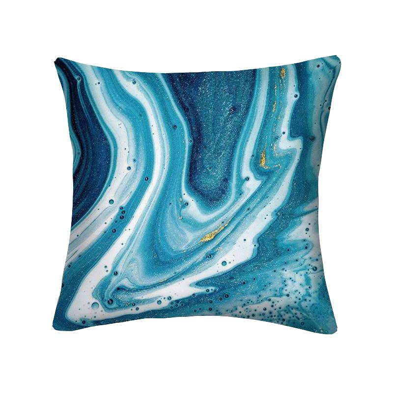 Niebieska Marmurowa Poszewka na Poduszkę 45x45cm Wzór Skały Morskiej Kwadratowa Sofa Poduszka Kwadratowa Abstrakcyjny Liść