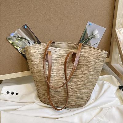 Kadın Örgülü Sepet Çantalar Üstten Saplı Çanta Büyük Hasır Taşınabilir Omuz Çantası Yaz Plaj Çantaları Alışveriş Çantası Kadın