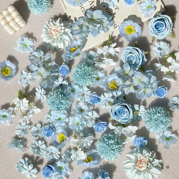 Blue Series Mix & Match DIY Handcrafted Small Flower Heads for Hairpins, Headdress, Wreath, and Flower Wall Decoration
