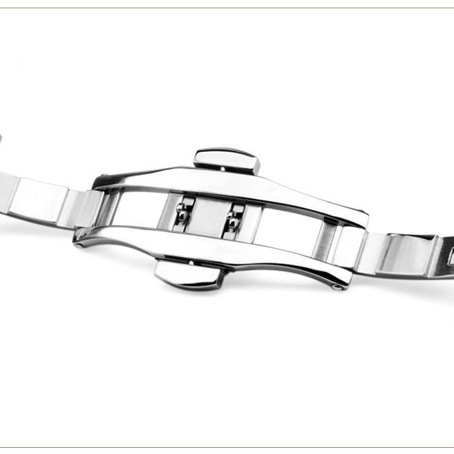 Solid Longjing Steel Watch Band – Three-Bead Men's Brushed Metal Strap