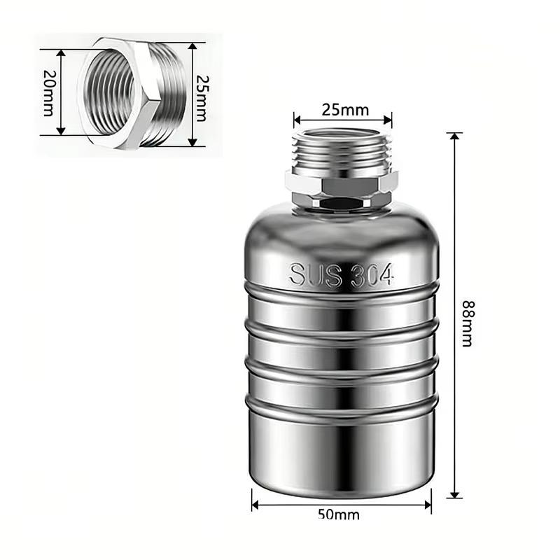 Automatic Water Level Control Float Valve (1/2 Inch); Made Of 304 Stainless Steel. Features Automatic Shut-Off When The Water