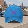 Pink Butterfly Ribbon Duckbill Cap  Vintage Washed Baseball Hat for Unisex  Women Hook  Loop Closure