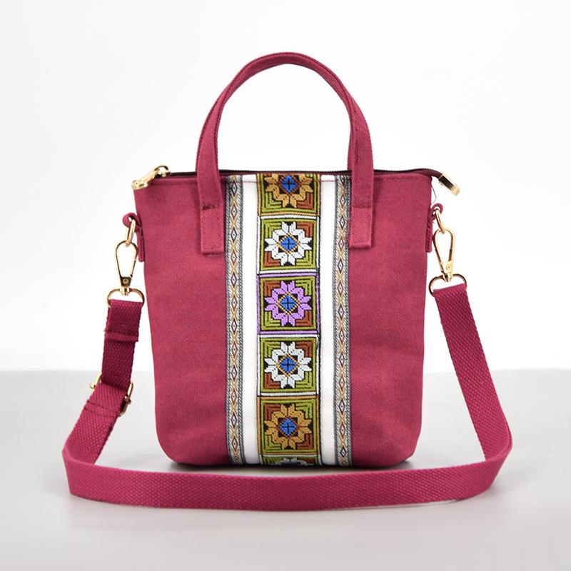 Ethnische Stil Stickerei Messenger Bag Damen Canvas Tasche kleine Handtasche