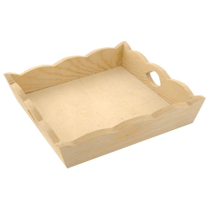 Plateau en bois carré bords ondulés 19 x 19 x 4 cm