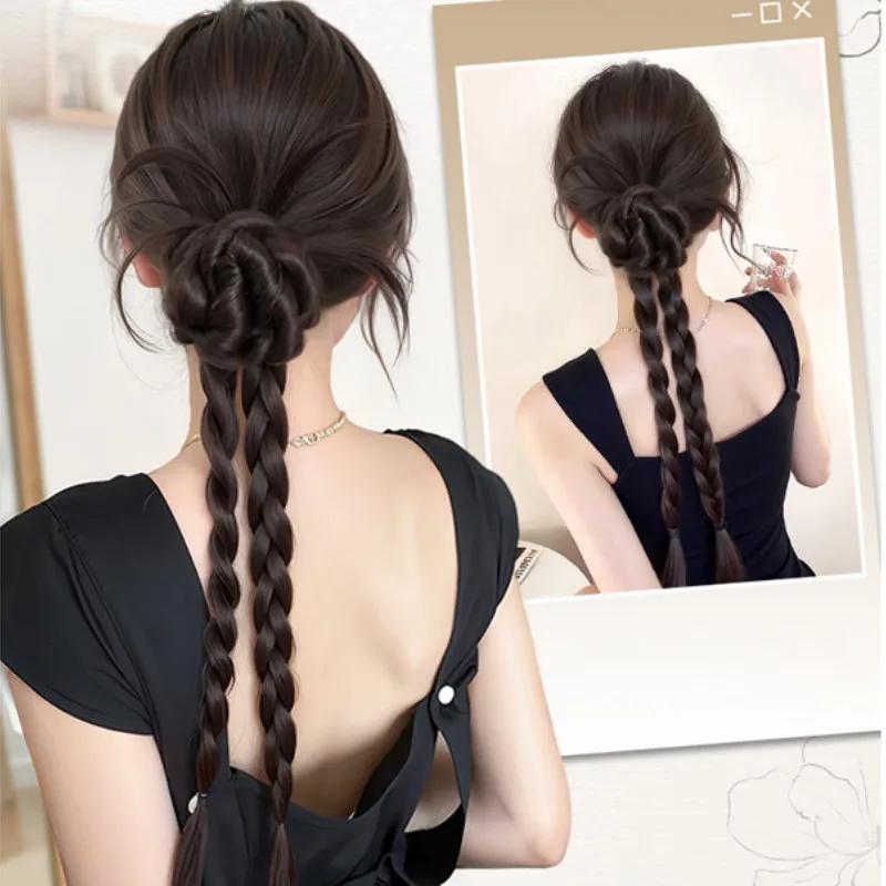 Sweet Bun Head Braid Synthetic Ponytails Wig Clip 40cm Women Fashion Twist Braid Daily Styling Headdress