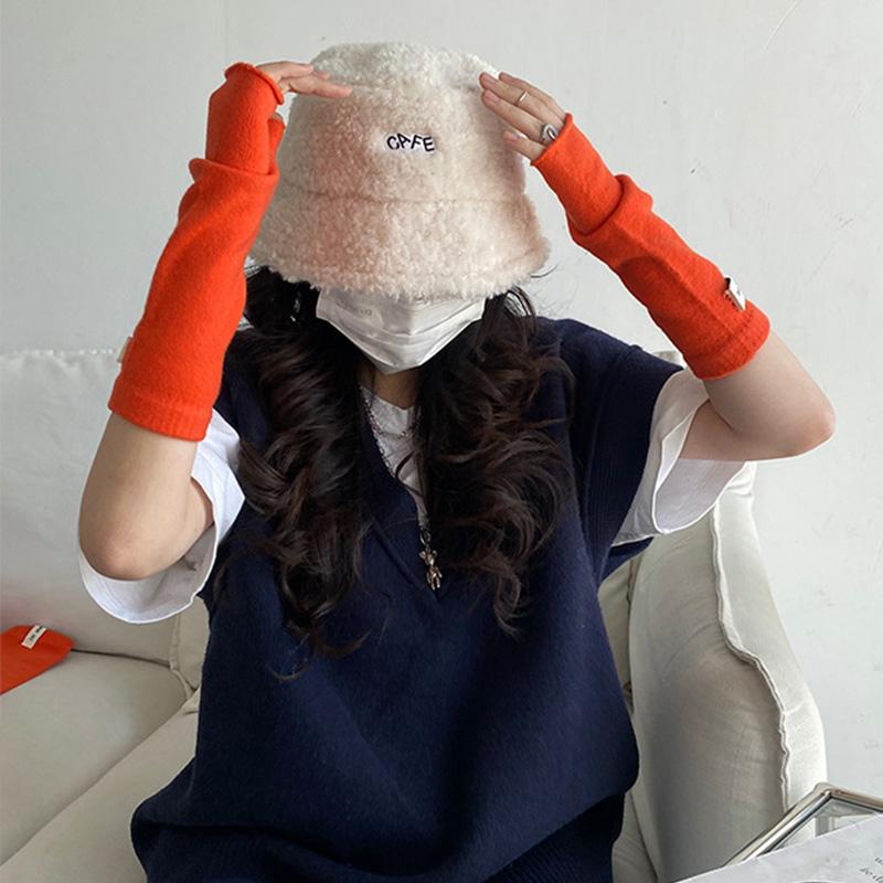 Winter Half-Finger Gloves for Women Long Knitted Fingerless Gloves Touch Screen Sleeves Korean Solid Color Warm Wrist Protection