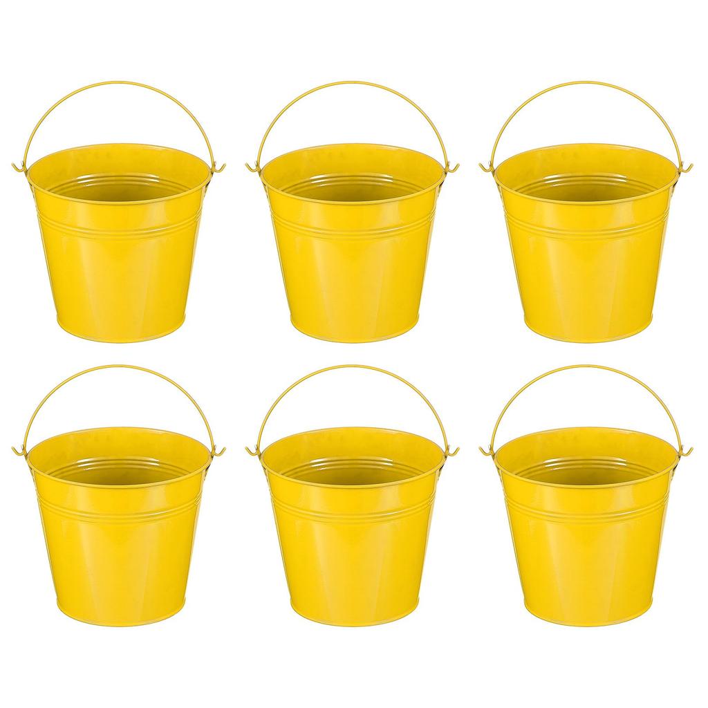PATIKIL Small Metal Buckets with 6 Pieces Mini Galvanized Buckets for Craft Party Favorite Yellow 5.9"x5.1" Handles, Decorations,