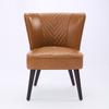 Light brown genuine leather living room lounge chair without armrests – solid rubberwood base, modern comfort chair