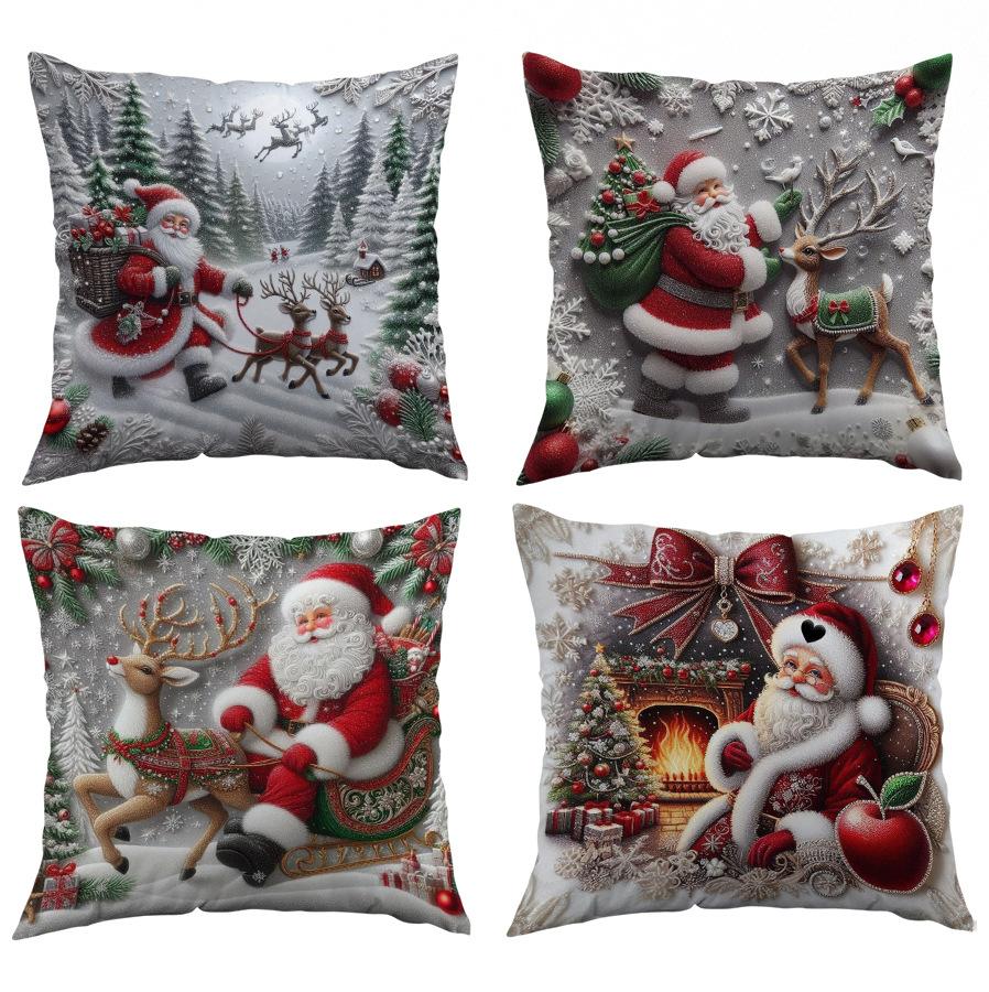 Weihnachts-Kissenbezug Bedruckt Weihnachtsmann Geschenk Feiertag Zuhause Kissen Kissenbezug