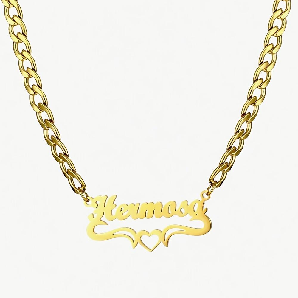 Custom Heart Ribbon Necklaces For Women Gold Color Stainless Steel Cuban Chain Name Necklace Wedding Engagement Jewelry Gift