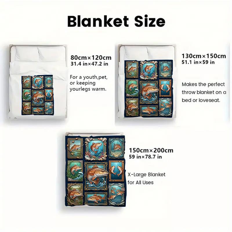 Sea Life Collage 2D Flat Pattern Flannel Blanket, High quality All Seasons, Home Decor, Warmth and Comfort, Perfect for Christmas Gifts.