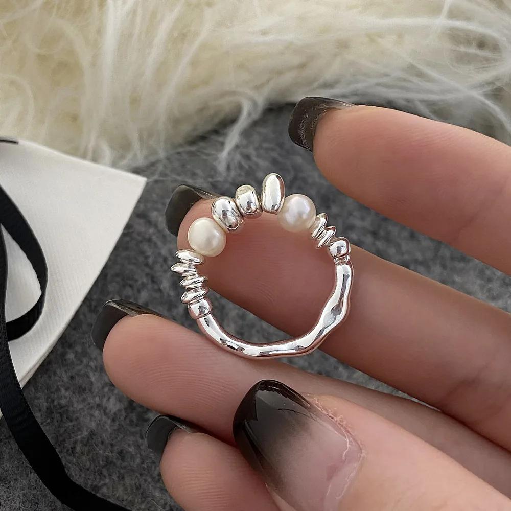 925 Silber Liebesherz Ring für Damen Mädchen Geschenk Linie Perle Koreanischer Süßer Schmuck Geburtstagsgeschenk