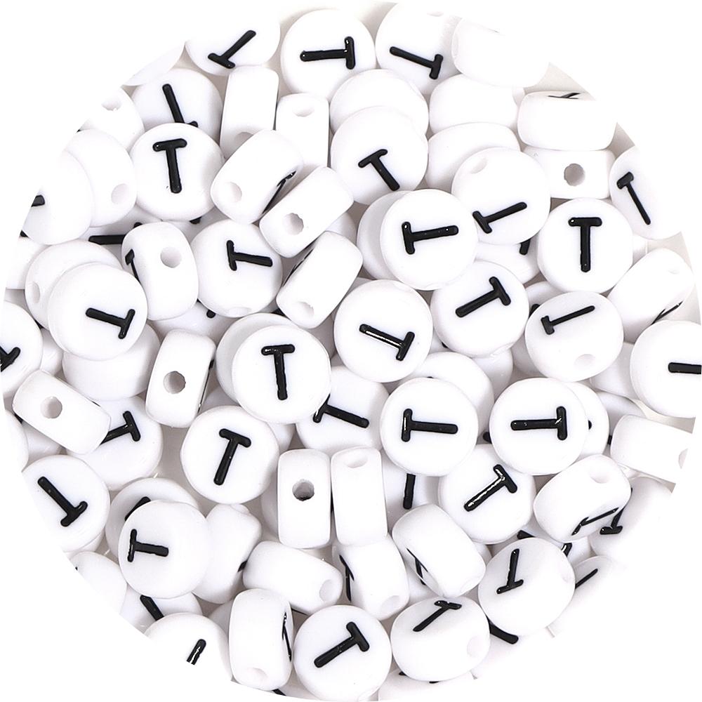 100Pcs 7mm Black White Acrylic Alphabet Beads Flat Round Loose Spacer Letter Beads For DIY Craft Bracelet Supplies Wholesale