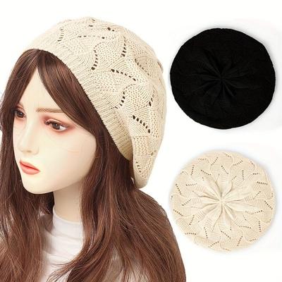 Spring/Summer/Autumn Women Knit Beret Hat Hollow Thin Acrylic Berets French Artist Beanie Outdoor