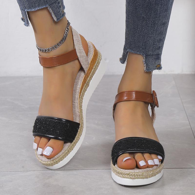 Lucyever Sandale cu Pană Patchwork de Vară Femei 2024 Cataramă pe Gleznă Sandale cu Platformă Femei Mărimi Mari Antiderapante Casual Sandalias Mujer