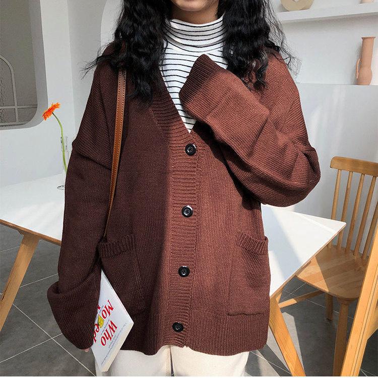 

Розовый вязаный кардиган JK верхняя одежда V-образный вырез длинный рукав топ женский свободный ленивый свитер шаль пальто 2XL