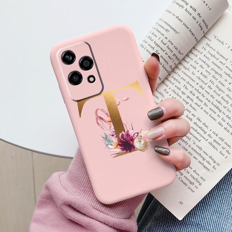 Gold Letter Case For Honor 200 Pro Lite Smart Black Shell Soft Cover For Honor 200Lite Protector Shockproof Funda Pink Flower