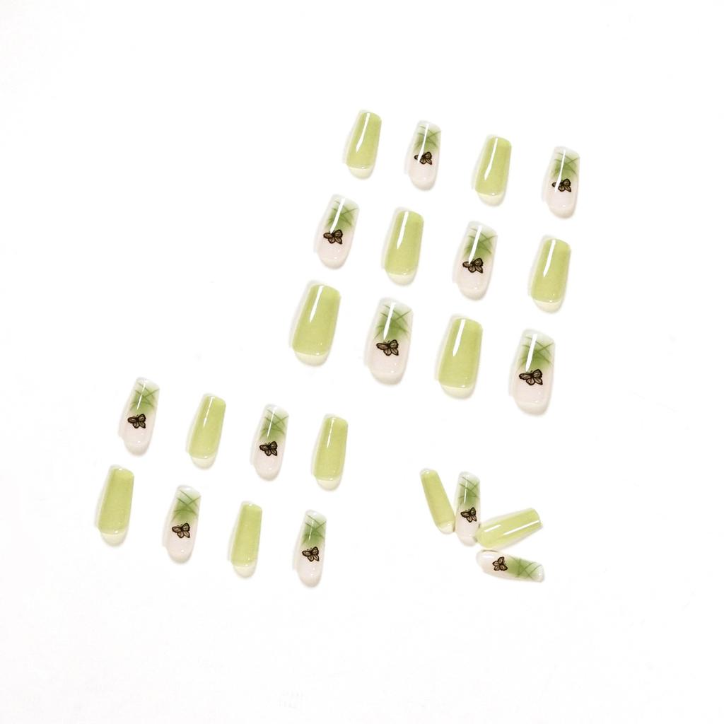 Iced Matcha Green Butterfly Long Nail Patch False Nail Removable Nail Patch Wearing Nail Patch Factory Sales