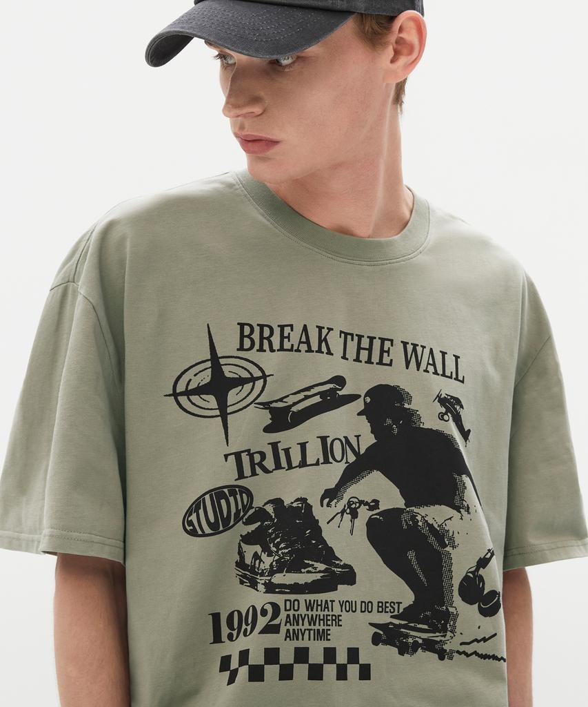 TRILLION Skateboard Pigment Graphic Short Sleeve T-Shirt (Light Khaki)